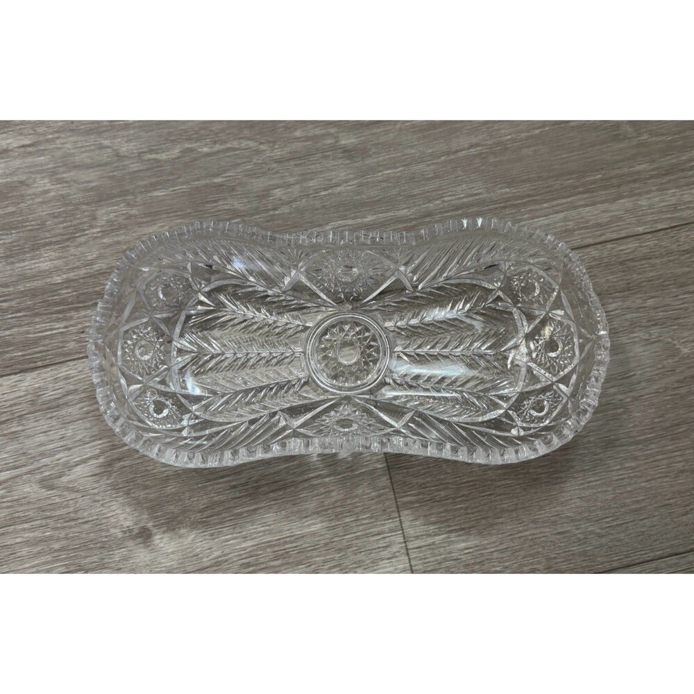 American Brilliant Sawtooth Cut 9 7/8" X 4.5" Glass Crystal Celery  Dish Damaged